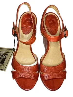 Frye NWT Corrina Campus Wedge Platform Sandals Leather Burnt Red Size 8.5 thumbnail 7