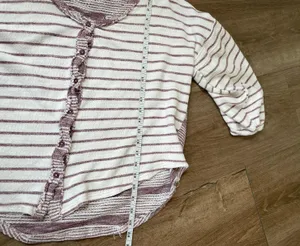 Umgee cardigan sweater maroon striped balloon sleeves short length Women’s sz L thumbnail 12