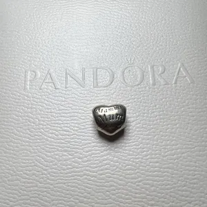 PANDORA 925 Silver - Vintage Shiny Mom Love Heart Bead Slide charm Pendant thumbnail 1