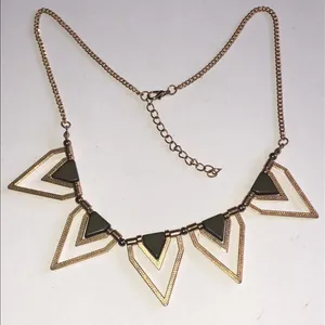 Geometric Gold Tone and Dark Gray Brown Boho Statement Necklace thumbnail 5
