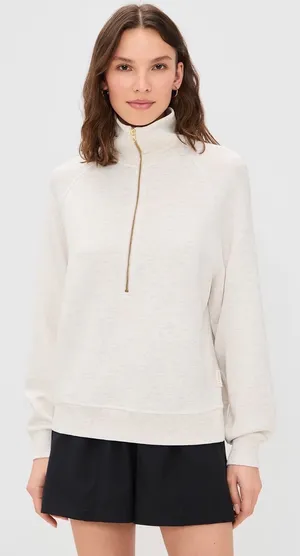 NWT Varley Selene Half Zip Sweatshirt S Ivory Marl thumbnail 1