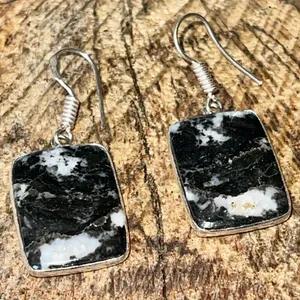 White Bufalo Turquoise Earrings 1 1/2” Black thumbnail 9