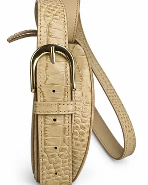Nordstrom Beige Croc Embossed Round Crossbody Bag Gold Hardware Adjustable Strap thumbnail 3