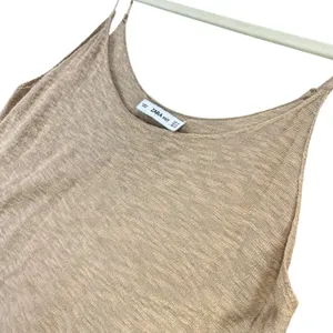 Zara Knit Peplum Camisole Top Women M Tan‎ Fringe Hem Spaghetti Strap Boho Chic thumbnail 4