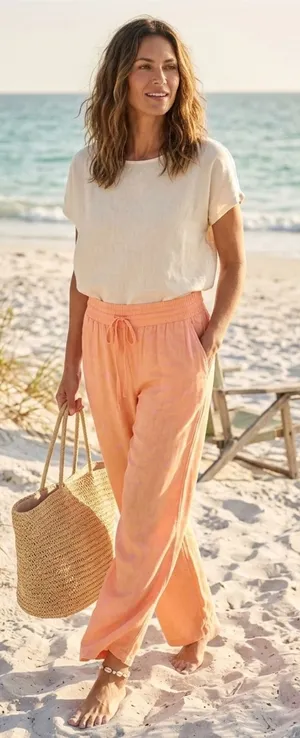 Hurley‎ Womens Size M Orange Pink Batik Print Beach Pants Smocked Waist Coastal thumbnail 1