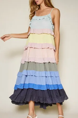 Ces Femme Multicolor Tiered Maxi Dress Size L NWT thumbnail 1