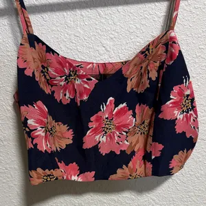 Reformation Floral Crop Camisole Navy Blue Pink Orange Size 0‎ NWOT thumbnail 2