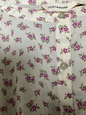 Lucky Brand Cream Blouse with Pink Floral Print XL lightweight boho thumbnail 4
