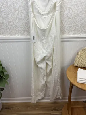 Reformation Harlow White Linen Wide-Leg Jumpsuit - Size - 6 - NWT thumbnail 5