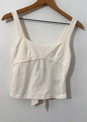 Edikted White Cropped Bow Tie Front Square Neck Knit Stretch Tank Top XS thumbnail 1