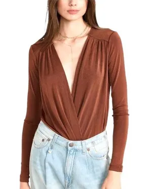 Free People Turnt Faux Wrap Bodysuit Rust Size XS Revolve Minimalist Neutral thumbnail 1