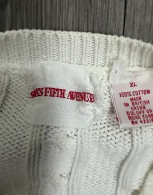 Saks Fifth Avenue Women’s Ivory Cable Knit Sweater Pullover Sz XL 100% Cotton thumbnail 3