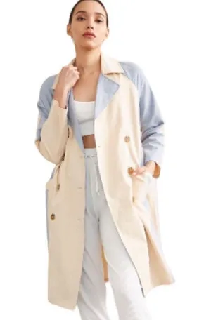 New Belted Trench Coat In Color Khaki / Blue thumbnail 3