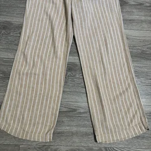 Briggs Womens Small Pants‎ Tan White Striped Wide Leg Linen Blend Elastic Waist thumbnail 11
