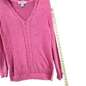 Tommy‎ Bahama Cable Knit Sweater Womens Small Pink Hooded Pullover Linen Cotton thumbnail 9