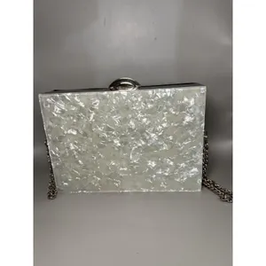 Zara Clutch Bag Womens Silver White Acrylic Shell Purse Chain Shoulder Evening thumbnail 9