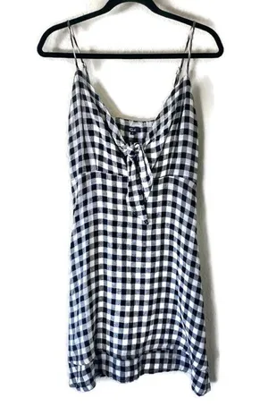 Rails Black & White Gingham Plaid Front Tie Cutout Sleeveless Mini Dress Small thumbnail 3