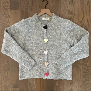 NWT Compañía Fantástica Ban.do Heart Button Boucle Cardigan in Grey Size Small thumbnail 2