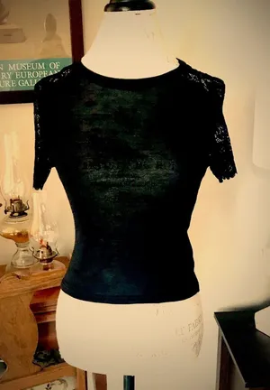 Divided by H&M Black Lace Sleeve T Shirt Sz S thumbnail 1
