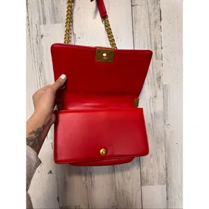 Red Quilted Chain Crossbody Bag Gold Chain Strap Classic Flap Purse thumbnail 3