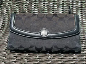 COACH Wallet Credit Cards ID Tri-Fold Canvas leather black signature C billfold thumbnail 1