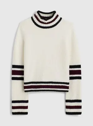 Madewell Ribbed-Trim Mockneck Sweater Jet Black Stripe size larg‎e cotton wool thumbnail 1