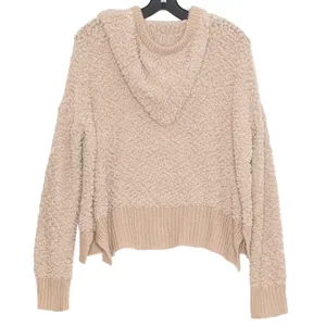 POL Oversized Popcorn Knit Hoodie Sweater Cozy Brown Medium Coastal Quiet Luxury thumbnail 2