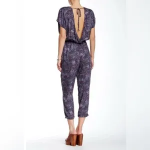 NEW Free People Universal Surplice Jumpsuit Purple Paisley Boho Cottage Whimsy L thumbnail 3