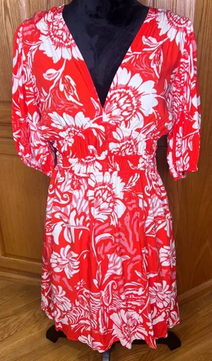 Abel the Label Floral Print Puff Sleeve Smocked Waist Mini‎ Dress Size Medium thumbnail 1