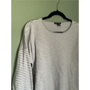 Eileen Fisher Cotton Silk Striped Sweater Silver Light Gray White Size SP thumbnail 3