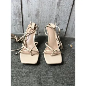 Womens Pie Pie Buy Beige Lace Up Ankle Strappy High Heels Sandals Shoes Size 8.5 thumbnail 5