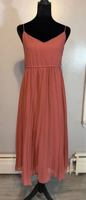 ASOS Y2K Dusty Rose Pleated Midi Dress Strappy Chiffon A-Line XS US 2 thumbnail 1