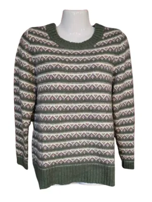 CROFT & BARROW Extra Cozy Sweater Olive Green White Fair Isle Geometric Hearts M thumbnail 1