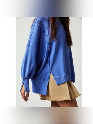 NWOT Free People We the Free Camden Sweatshirt - Blue Iris Periwinkle - Small thumbnail 6