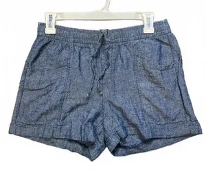Old Navy Womens Blue Linen Blend High Rise Drawstring Shorts Size XS Pockets thumbnail 1
