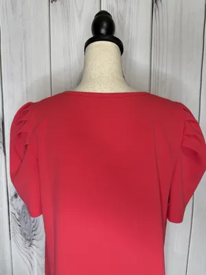 Jodifl Womens Sz Large Coral V-Neck Puff Sleeve Blouse Top thumbnail 10