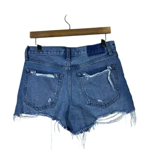 Abercrombie & Fitch Annie High Rise Distressed Denim Shorts Blue Edgy Size 28 6 thumbnail 4