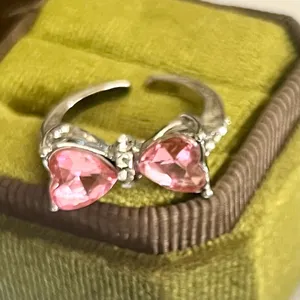 Jeulia Pink Bow 2 Heart Promise Open Ring Silver Size 7 thumbnail 3