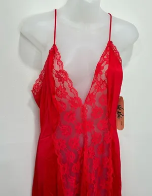 Val Mode True Vintage Sheer Lace Panel lingerie slip dress night gown NWT Large thumbnail 2