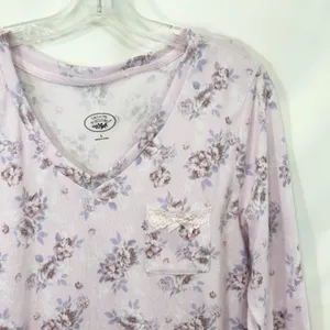 Laura Ashley Large Pajama Set Pink Floral Lettuce Hem Soft Girl Cottagecore 559 thumbnail 6
