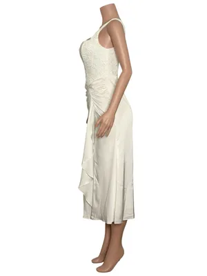 BHLDN Sleeveless Lace Corset Ruched A-Line Midi Dress, White, 6 (US) thumbnail 4