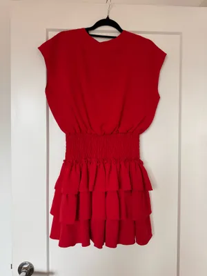 Red Smocked Dress Boutique Dress thumbnail 3