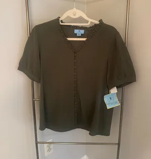 CeCe Army Green Button Down Blouse thumbnail 1