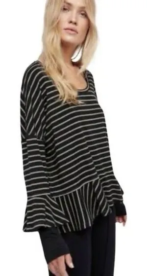 Free People We The Free‎ Black White Striped Stargazer Ribbed Top thumbnail 1