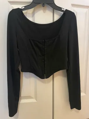 Black Long Sleeve Corset Top thumbnail 1