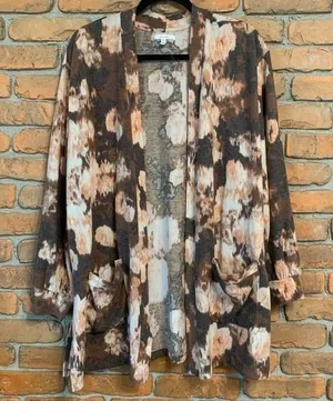 Maurices Womens XXL Brown Tan Tie‎ Dye Open Front Knit Cardigan Sweater Pockets thumbnail 1
