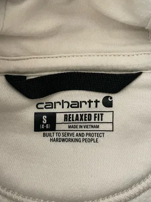 Women’s Carhartt Clarksburg Graphic Sleeve Pullover Hoodie Cream Size S 4-6 thumbnail 5