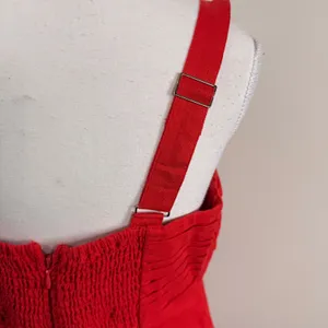 Abercrombie Fitch Red Linen Mini Dress Tiered Pleated Bodice Size Large thumbnail 6