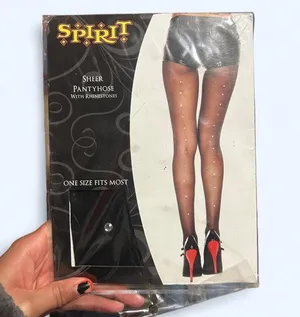 Spirit Halloween Black and silver diamond sheer pantyhose with rhinestones thumbnail 1