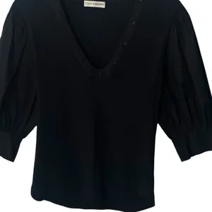 Ulla Johnson Pia Top Black Ribbed Poplin Puff Sleeve Capsule Minimalist Luxury L thumbnail 6